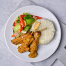 Chicken Satay Skewers, Asian Greens & Steamed Rice