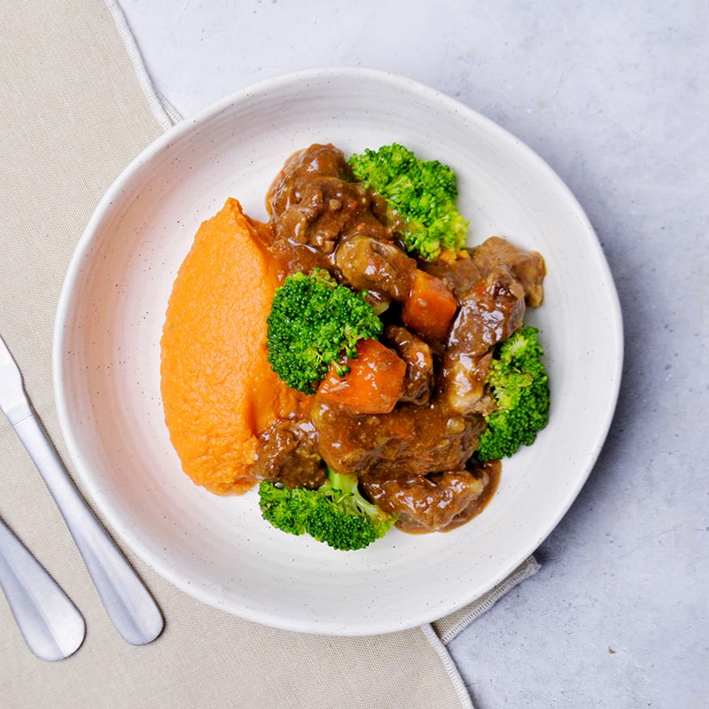 Classic Braised Beef, Sweet Potato and Steamed Broccoli