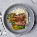 BBQ Glazed Pork Belly with Bok Choy & Steamed Rice